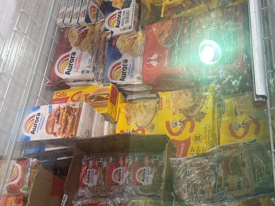 Interior de câmara fria com produtos congelados